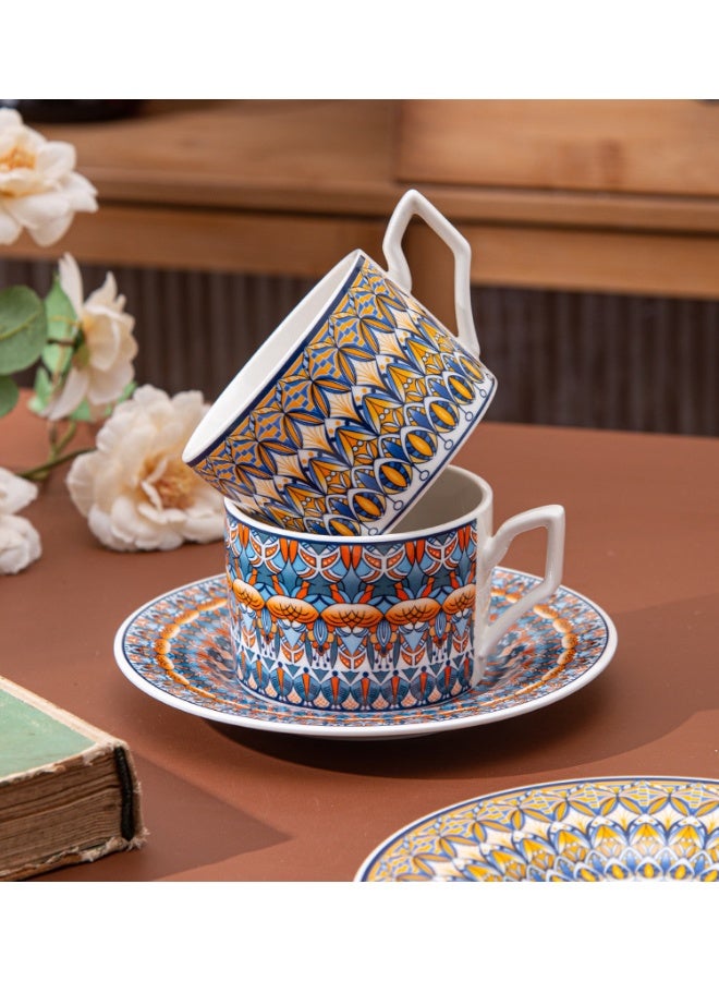 Vintage Moroccan Pattern Coffee Cup and Saucer Set，two mugs with two saucers and two spoons, home gift, Gift Box - Image 3