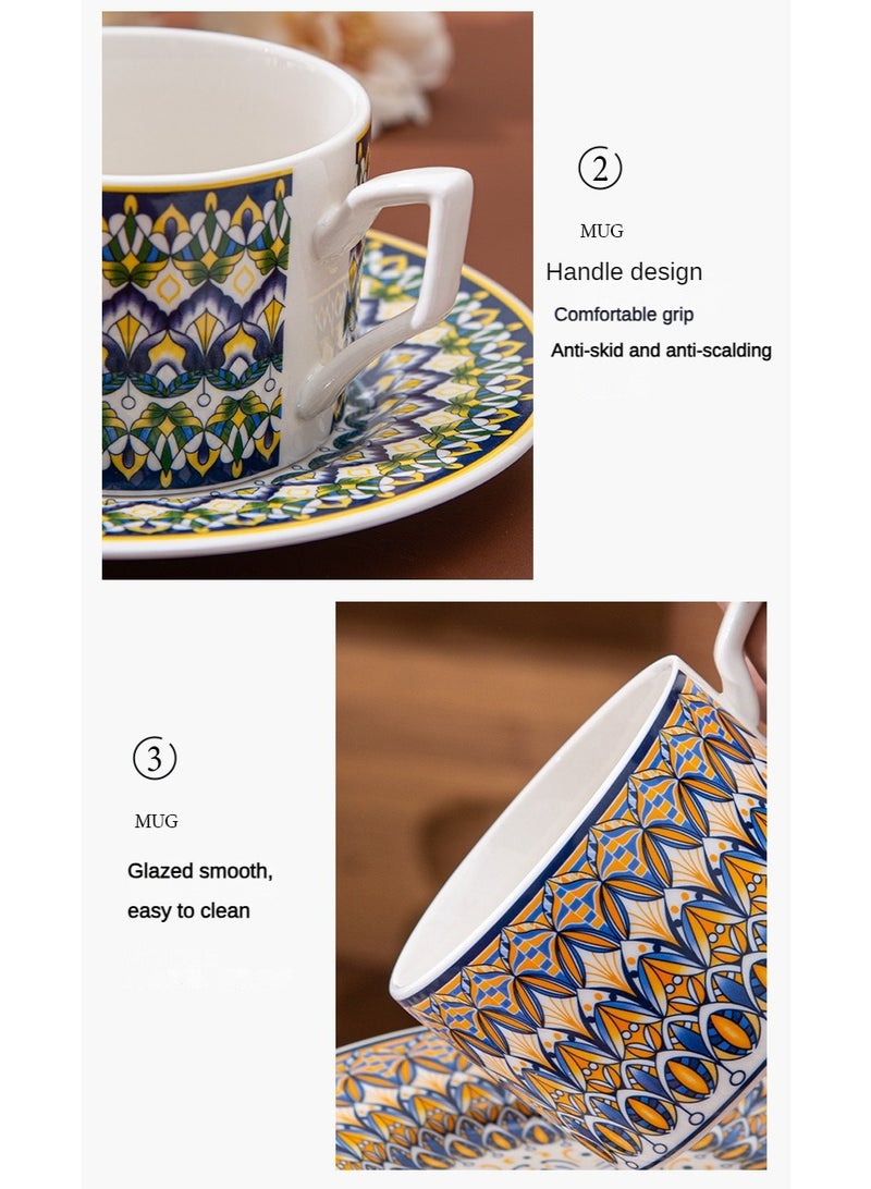 Vintage Moroccan Pattern Coffee Cup and Saucer Set，two mugs with two saucers and two spoons, home gift, Gift Box - Image 5