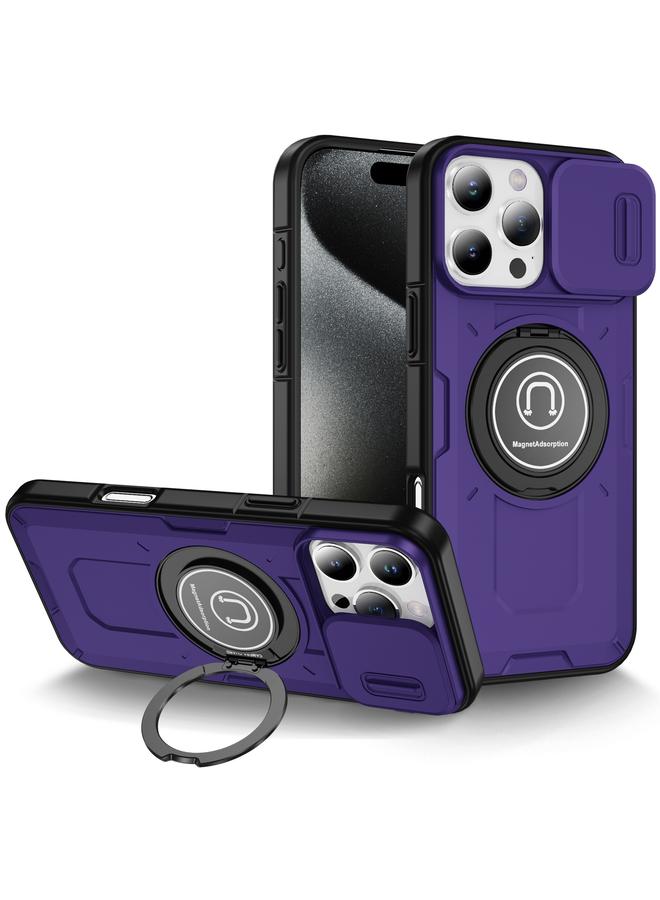 اس-توب جراب لهاتف iPhone 16 Pro Max مزود بحامل مغناطيسي من مادة TPU الهجينة مع حامل كاميرا منزلق لهاتف iPhone 16 Pro Max - Image 1