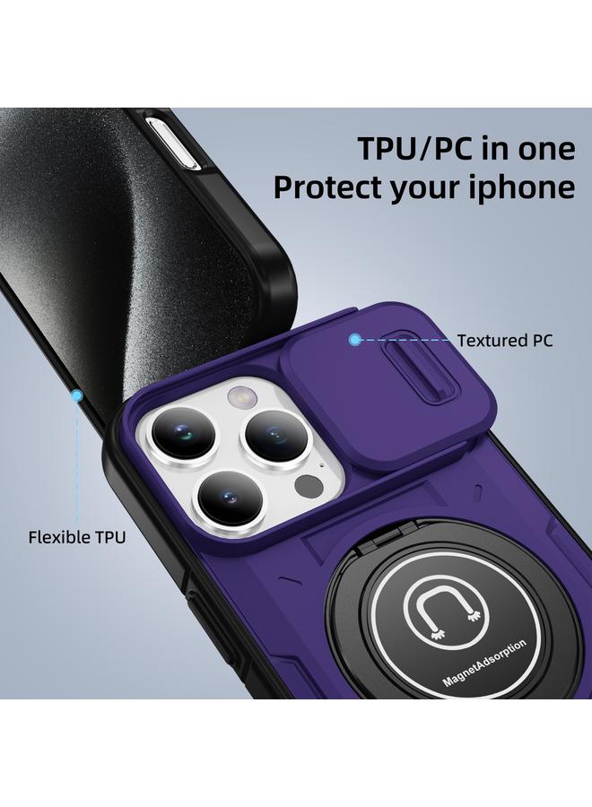 اس-توب جراب لهاتف iPhone 16 Pro Max مزود بحامل مغناطيسي من مادة TPU الهجينة مع حامل كاميرا منزلق لهاتف iPhone 16 Pro Max - Image 4