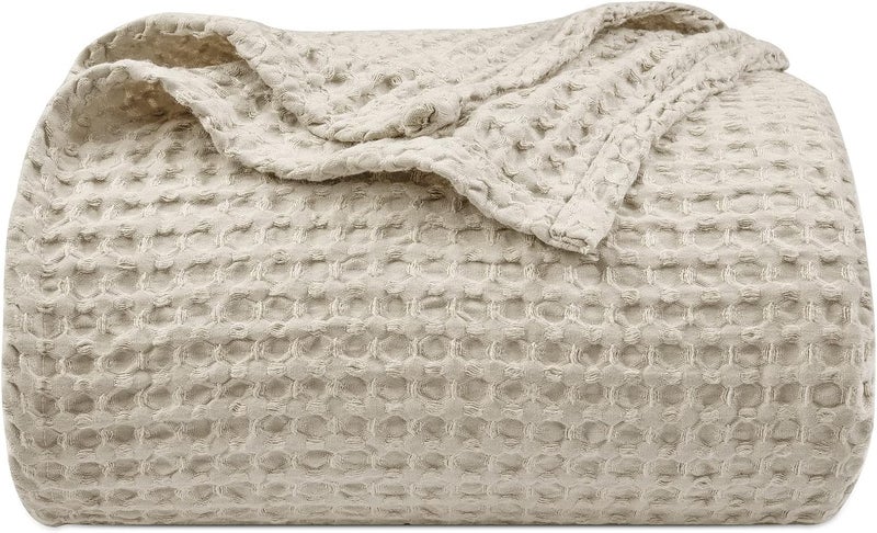PHF 1 Piece King Waffle Weave Blanket 400GSM, Ultra Soft Cozy Woven Blanket, 230cm x 264cm, Linen - Image 1