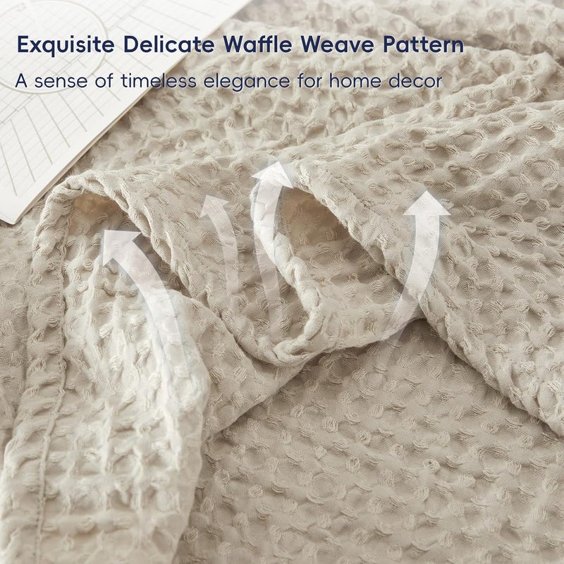 PHF 1 Piece King Waffle Weave Blanket 400GSM, Ultra Soft Cozy Woven Blanket, 230cm x 264cm, Linen - Image 3