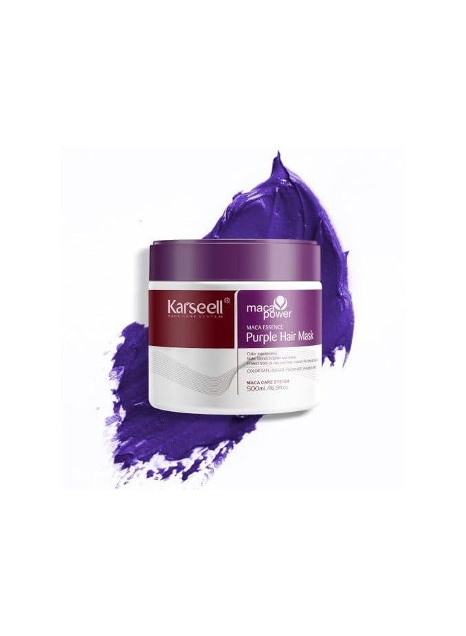 Karseell maca power Purple Hair Mask 500ml Professional Neutralizes Brass & Yellow Tones For Blonde Silver Gray Highlighted Hair - Image 2