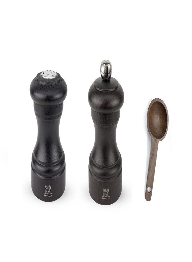 بيجو طقم هدايا مطحنة فلفل بيجو بالي 4 بوصة مع مطحنة ملح 3.5 بوصة، شوكولاتة - مع مغرفة توابل خشبية - Image 1