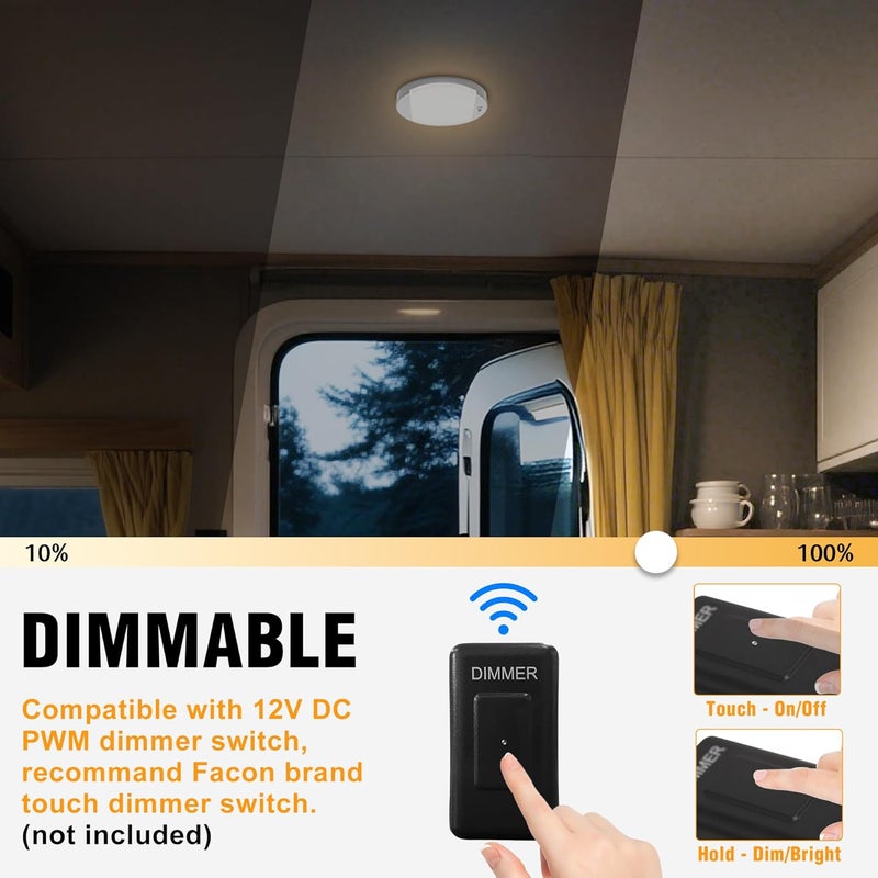 FACON 12V RV Oval Pancake Light, Length: 6'', 4000K Nature White Light, 12Volt Interior RV Ceiling Dome Light with On/Off Switch, for RV Motorhomes Camper Caravan Trailer Boat - Image 5