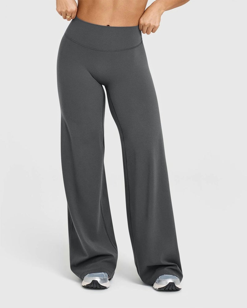 OQQ Yoga Pants Women High Waist Stretch Casual Soft Straight Leg Bottoms Darkgrey - Image 2