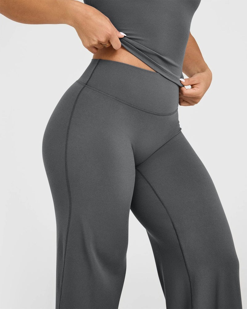 OQQ Yoga Pants Women High Waist Stretch Casual Soft Straight Leg Bottoms Darkgrey - Image 3
