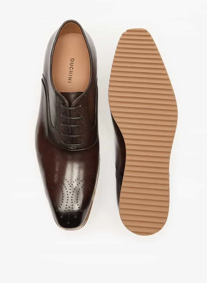 DUCHINI Men's Perforated Oxford Shoes with Lace-Up Closure