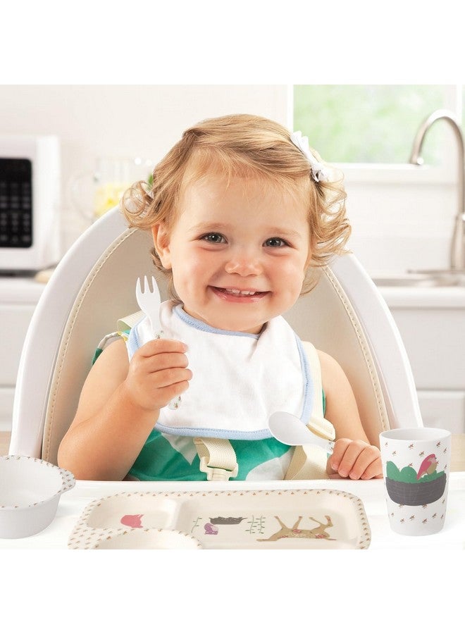 Qshare Bamboo Toddler Dinnerware Set,5Pcs Baby Plates Set,Bamboo Plates and Bowls Set,Christmas Dinnerware Set, Kids Dishes with Plate,Bowl,Cup,Fork and Spoon - Image 3