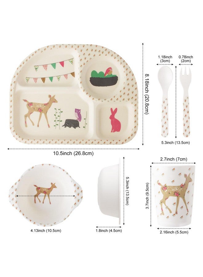 Qshare Bamboo Toddler Dinnerware Set,5Pcs Baby Plates Set,Bamboo Plates and Bowls Set,Christmas Dinnerware Set, Kids Dishes with Plate,Bowl,Cup,Fork and Spoon - Image 2