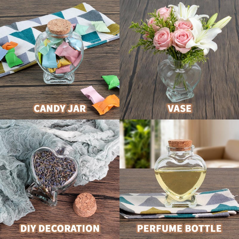 HSXIANG Heart Shaped Small Glass Jars with Cork Lids-5oz Clear Decorativ Bottles for DIY,Wedding Gift, Art Craft or Spell Jars. - Image 2