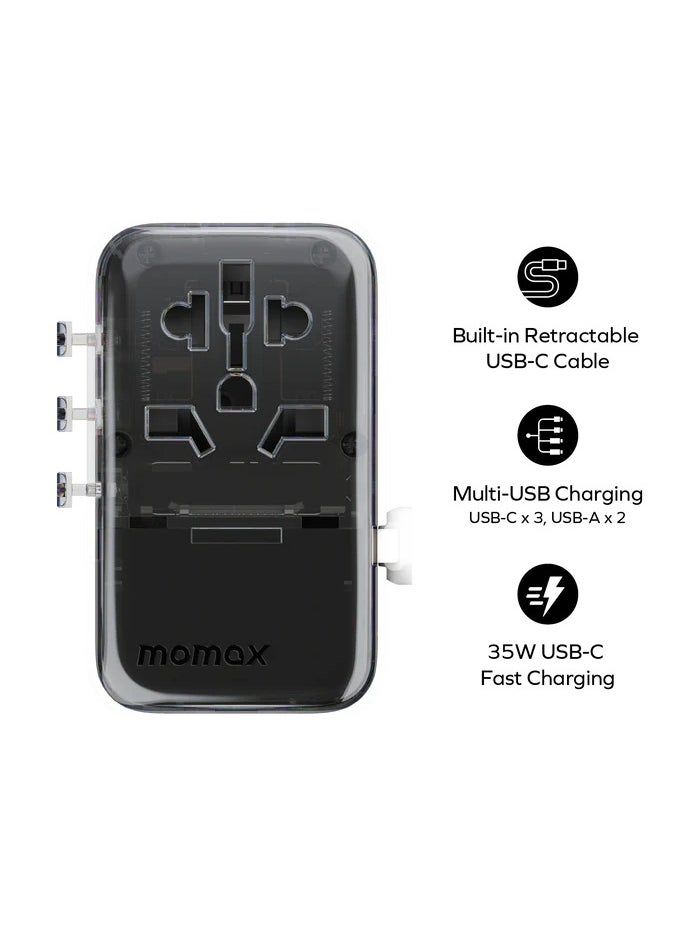 Generic - 1-World+ Flow 4-Port Travel Charger With Built-In USB-C Cable 35W - Image 1