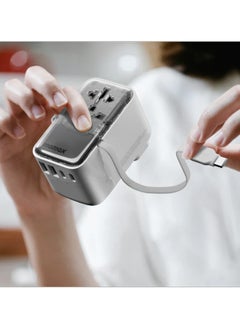 1-World+ Flow 4-Port Travel Charger With Built-In USB-C Cable 35W