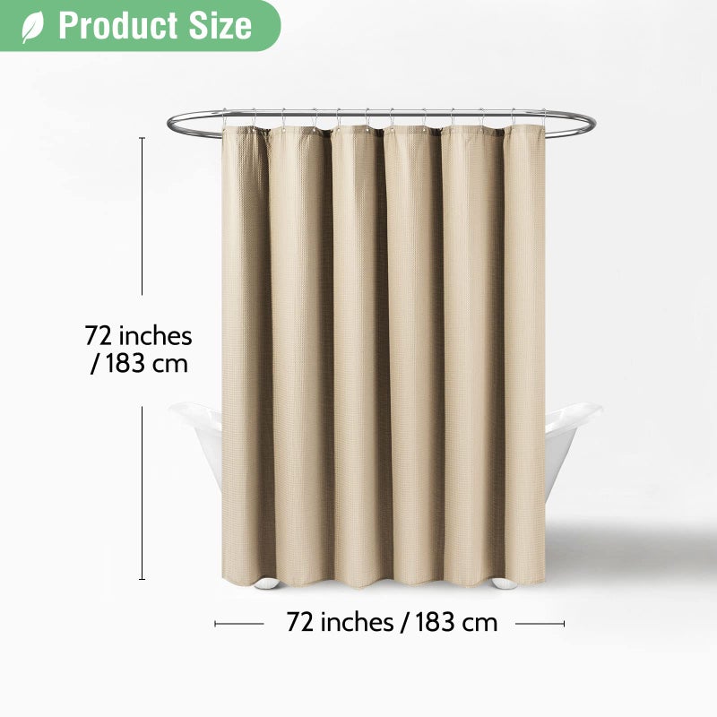 Dynamene Beige Fabric Shower Curtain - Waffle Textured Heavy Duty Cloth Shower Curtains for Bathroom  256GSM Hotel Spa Luxury Weighted Bath Curtain Set with 12 Plastic Hooks 72x72  Beige/Khaki - Image 5