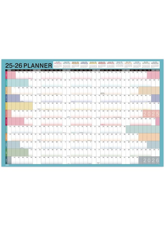 MaaIbok تقويم حائط سنوي 2025-2026 - تقويم حائط سنوي 2025-2026، يوليو 2025 - يونيو 2026، 23.1" × 34.6" (مفتوح)، تقويم حائط بتواريخ يوليان، ورق سميك، ملصقات دائرية مزدوجة الجوانب، تقويم كبير - Image 1