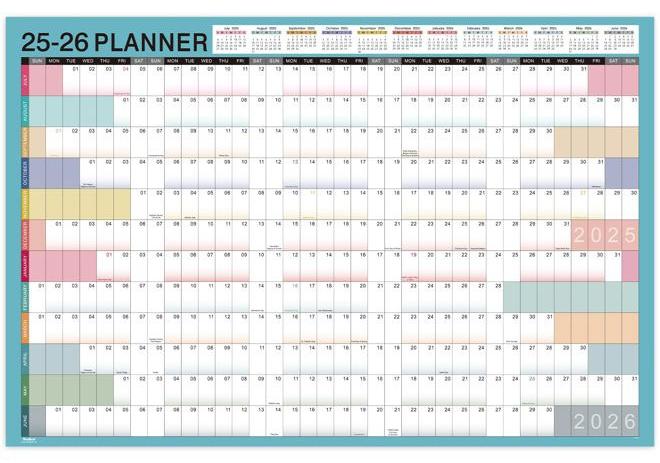 MaaIbok تقويم حائط سنوي 2025-2026 - تقويم حائط سنوي 2025-2026، يوليو 2025 - يونيو 2026، 23.1" × 34.6" (مفتوح)، تقويم حائط بتواريخ يوليان، ورق سميك، ملصقات دائرية مزدوجة الجوانب، تقويم كبير - Image 1