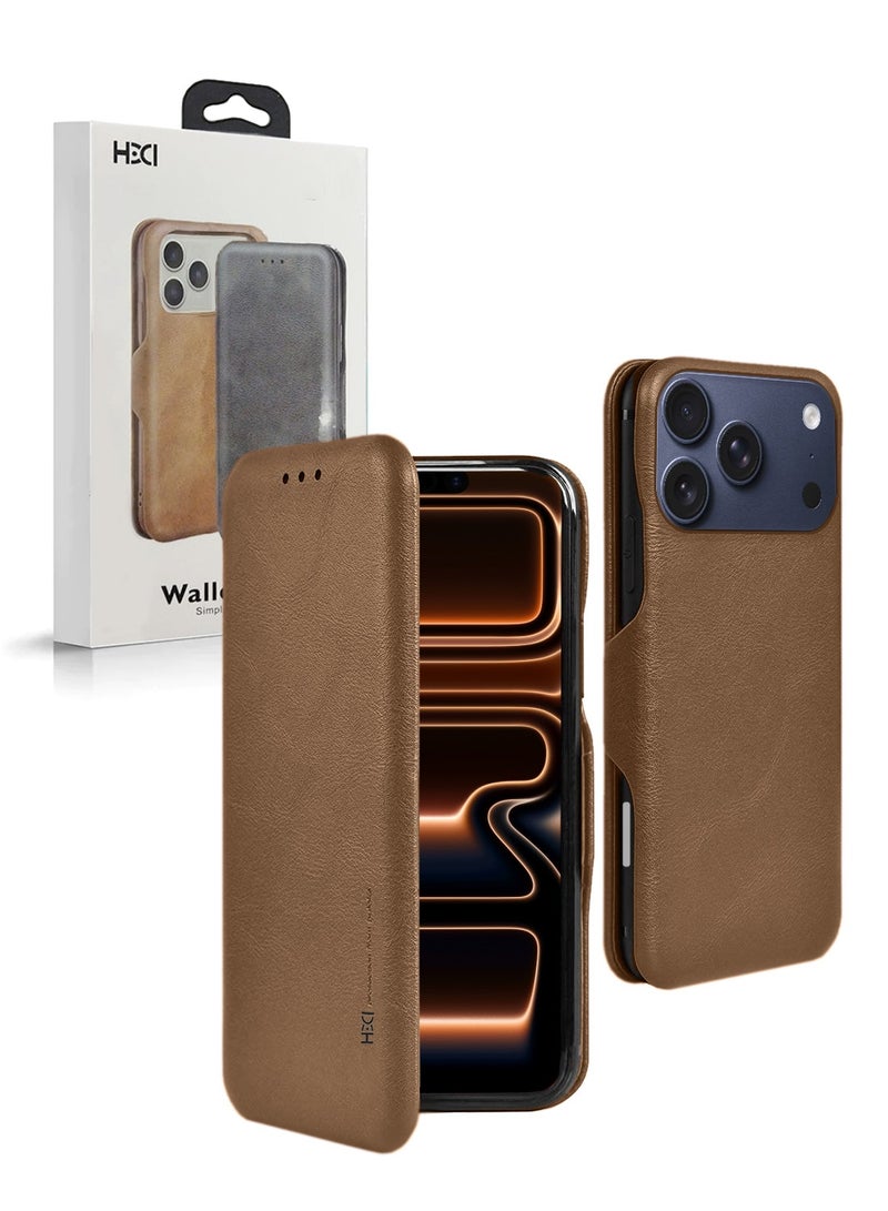HDCI Apple iPhone 17 Pro 5G 2025 HDCI PU Leather Texture Flip Wallet Case Cover (MCFLSN) - Brown - Image 1