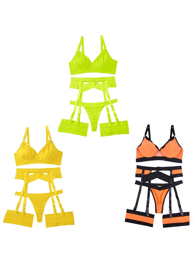 MARGOUN 3 Pack Large Size Women Sheer Mesh Garter Lingerie Set Strappy Teddy Babydoll Bra and Panty with Leg Ring 4 Piece Lingerie Set - Image 2