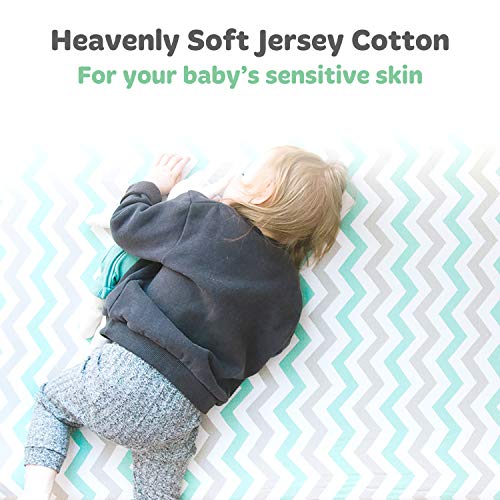 Cuddly Cubs Cradle Sheets Fitted 18 x 36 – Fits Most Bedside Sleeper Bassinets Without Bunching Mattress Pad – Snuggly Soft Jersey Cotton – Grey, Mint, Chevron, Elephants – 2 Pack - Image 4