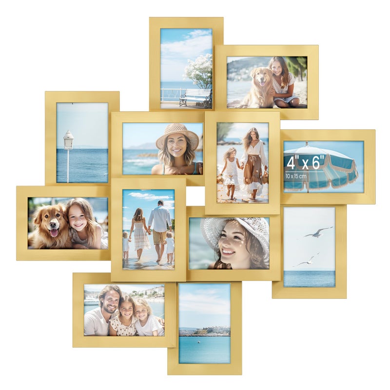 SONGMICS 4x6 Collage Picture Frames 12Pack Photo Collage Frame for Wall Decor Glass Front Assembly Required Pale Gold URPF022A01