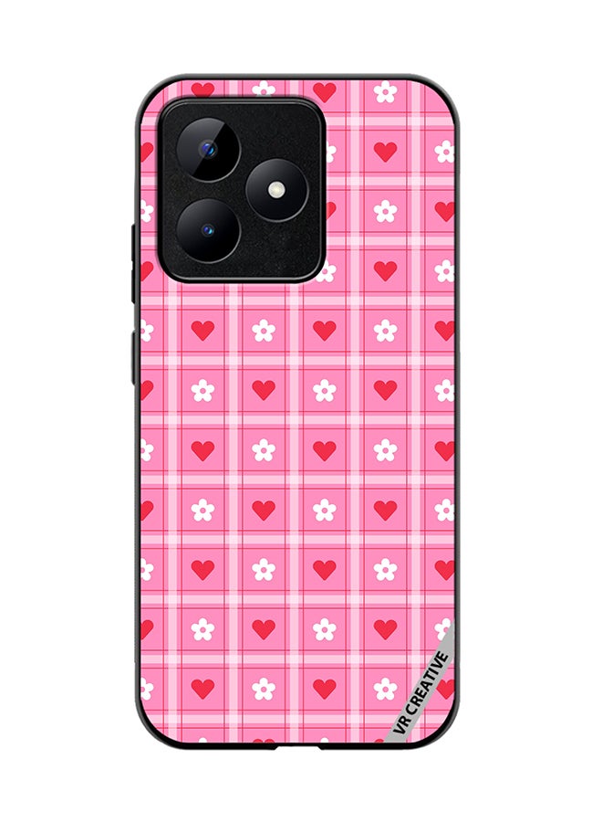 VR CREATIVE Protective Case Cover For Realme C53 Cute Heart Love Daisy Flower Red Pink Design Multicolour - Image 1