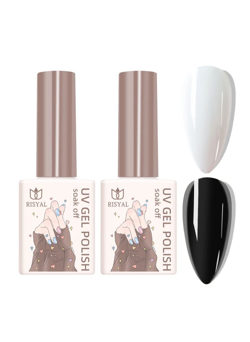 AMY'S DIARY - Black&Milky White Nude Nail Polish Gel Nail Polish LED UV Gel Soak Off 2 Pcs Set, Nail Gel Polish Varnish Curing Requires for Home Salon Nail Art DIY (01) - Image 1