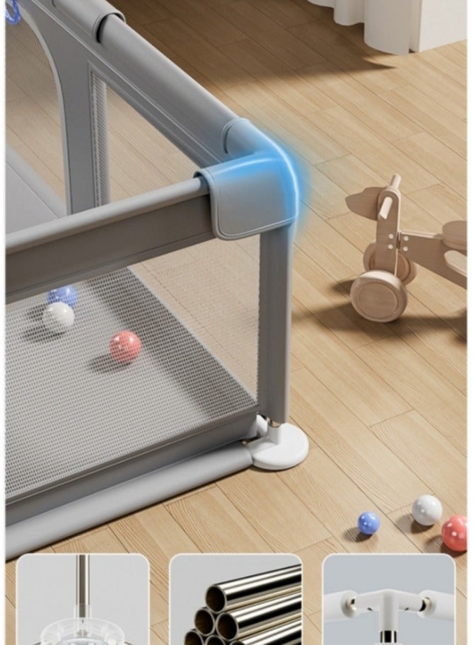 حصريا أنبوب توجيه فولاذي مقاوم للصدأ كبير للأطفال، سياج أمان زحف داخلي للأطفال، مساحة اللعب بشبكة قابلة للتنفس وباب بسحاب - رمادي 120x180 سم - Image 4