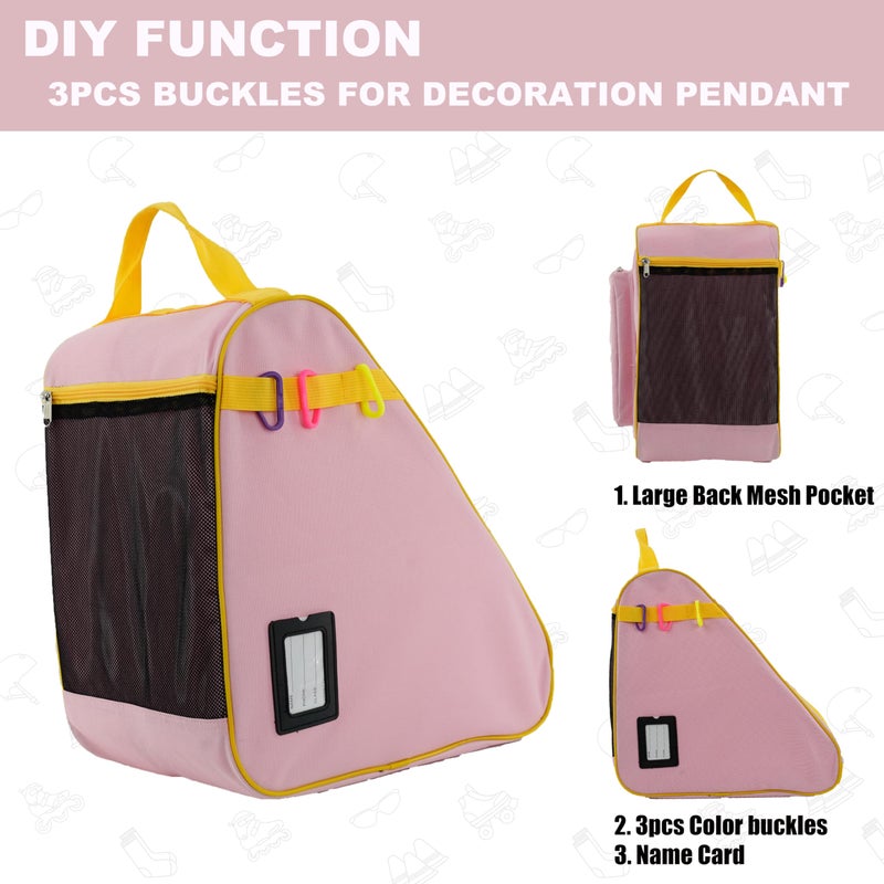 HEXIFUL Skate Bag for Ice, Inline, Roller & Quad Skates - Kids & Adults (Pink/Yellow) - Image 5