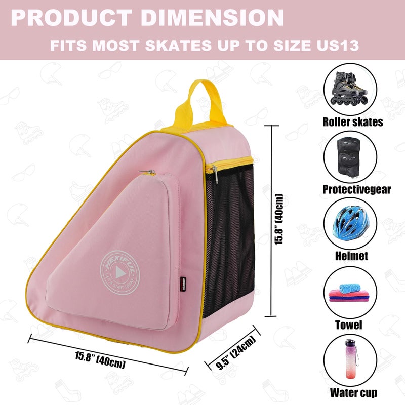HEXIFUL Skate Bag for Ice, Inline, Roller & Quad Skates - Kids & Adults (Pink/Yellow) - Image 4