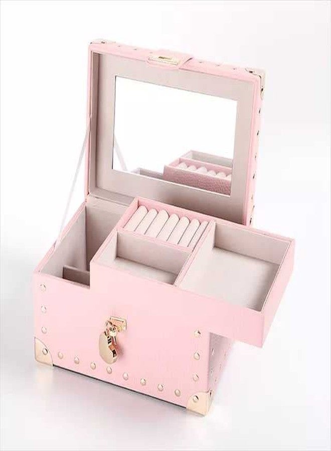 RONTENO PU Leather Display Jewellery Holder with Removable Tray for Necklace Earrings Rings Bracelets(1Pc, Light Pink,22.5cm x 13cm x 15.5cm) - Image 3