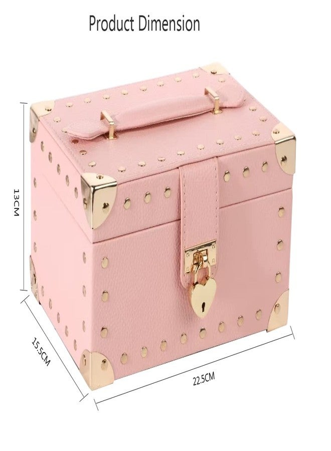 RONTENO PU Leather Display Jewellery Holder with Removable Tray for Necklace Earrings Rings Bracelets(1Pc, Light Pink,22.5cm x 13cm x 15.5cm) - Image 5