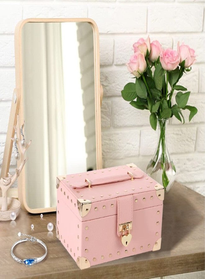 RONTENO PU Leather Display Jewellery Holder with Removable Tray for Necklace Earrings Rings Bracelets(1Pc, Light Pink,22.5cm x 13cm x 15.5cm) - Image 4