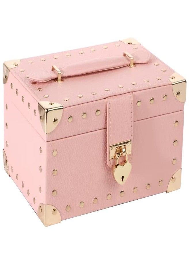 RONTENO PU Leather Display Jewellery Holder with Removable Tray for Necklace Earrings Rings Bracelets(1Pc, Light Pink,22.5cm x 13cm x 15.5cm) - Image 1
