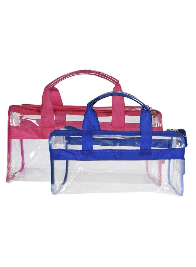 Kuber Industries حقائب تجميل بلاستيكية شفافة كبيرة الحجم من كوبر إندستريز، حقيبة أدوات تجميل سفر من PVC فينيل، حقيبة تنظيم مكياج كبيرة شفافة مقاومة للماء (وردي وأزرق) - Image 1