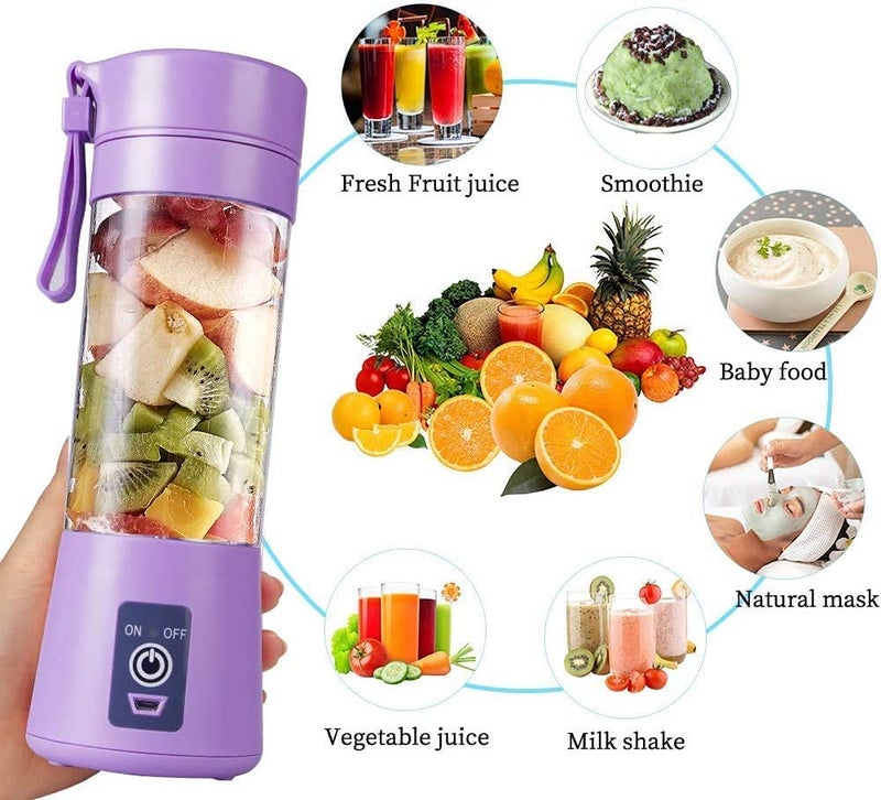Yorten Portable USB Electric Blender Juicer Electric Juice Maker Machine for Fruits and Vegetables 380ml Juicer Cup Bottle 4 Blade MulticolorDesign 24 - Image 5