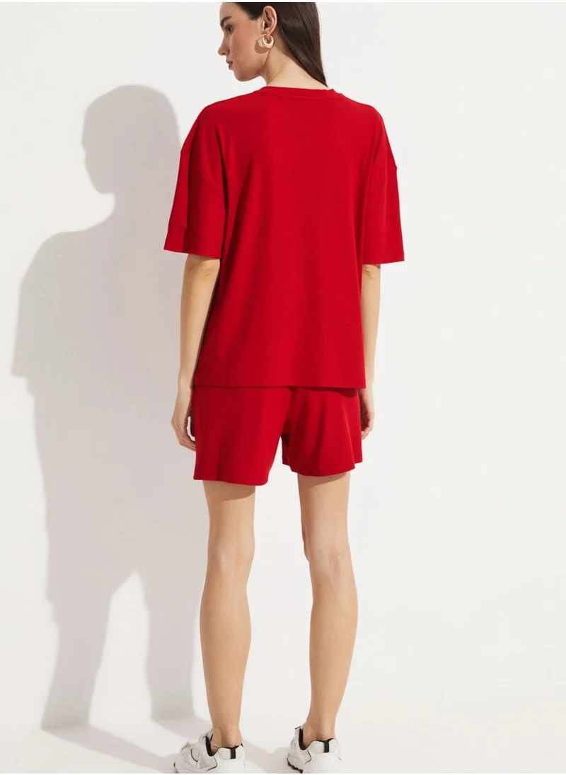 جون Ribbed Knitted T-Shirt & Shorts Set