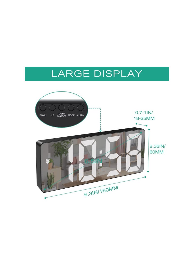 General - ORIA Digital Alarm Clock, (New Version) 6.5" Large Display LED Mirrored Clock with USB Charging Ports, Snooze, 12h and 24h Display, 3 Adjustable Brightness Suitable for Bedroom, Office, White - Image 1