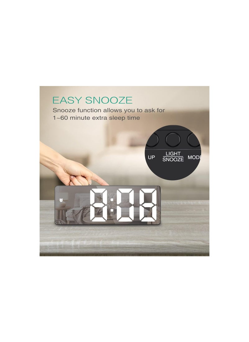 General - ORIA Digital Alarm Clock, (New Version) 6.5" Large Display LED Mirrored Clock with USB Charging Ports, Snooze, 12h and 24h Display, 3 Adjustable Brightness Suitable for Bedroom, Office, White - Image 1