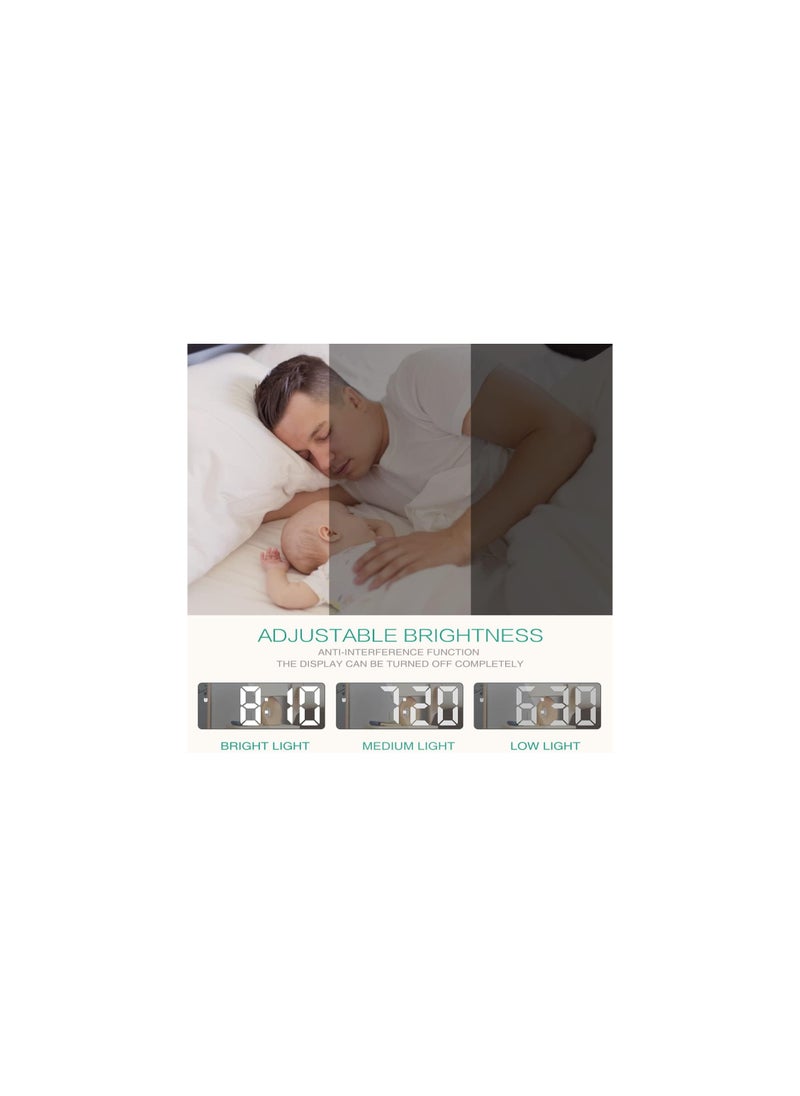 General - ORIA Digital Alarm Clock, (New Version) 6.5" Large Display LED Mirrored Clock with USB Charging Ports, Snooze, 12h and 24h Display, 3 Adjustable Brightness Suitable for Bedroom, Office, White - Image 1