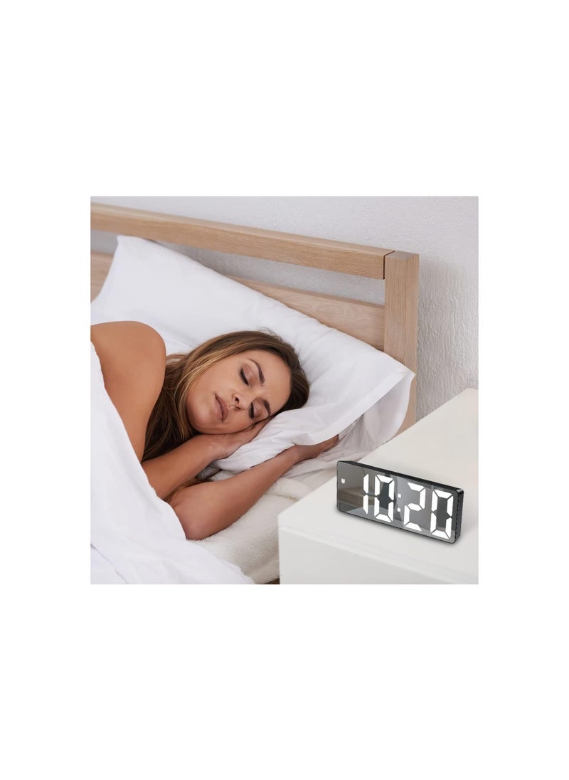 General - ORIA Digital Alarm Clock, (New Version) 6.5" Large Display LED Mirrored Clock with USB Charging Ports, Snooze, 12h and 24h Display, 3 Adjustable Brightness Suitable for Bedroom, Office, White - Image 1
