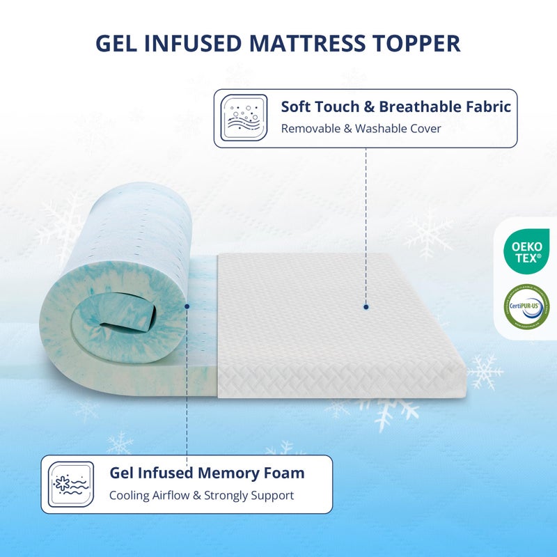 EGOHOME 3 Inch Gel Memory Foam Mattress Topper Queen Size, Cooling Bed Topper for Pressure Relief with Removable Breathable Soft Cover, CertiPUR-US Certified - Image 2