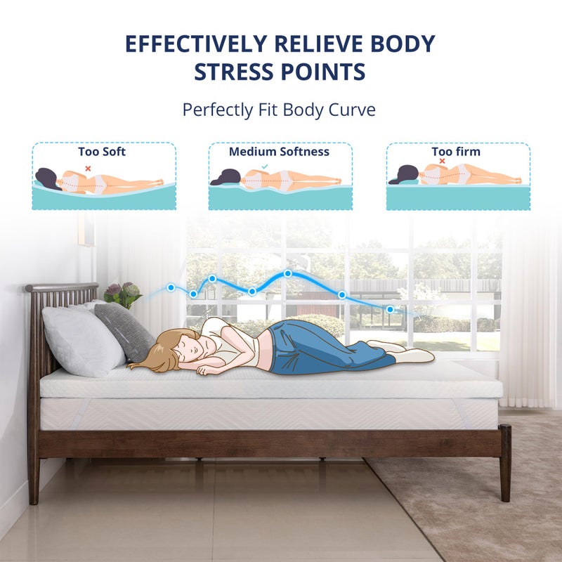 EGOHOME 3 Inch Gel Memory Foam Mattress Topper Queen Size, Cooling Bed Topper for Pressure Relief with Removable Breathable Soft Cover, CertiPUR-US Certified - Image 4