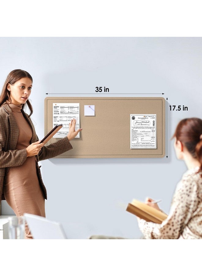 MaxGear Bulletin Board 35" X 17.5", Foldable Felt Board Vision Board Supplies, Cork Board For Office, Home, School, Small Pin Boards For Walls Decorative Picture Framed Display Board Beige Brown - Image 2
