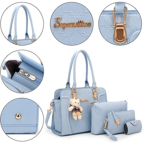Soperwillton Women's Fashion Handbags Tote Bags Shoulder Bag Top Handle Satchel Purse Set 4pcs - Image 4