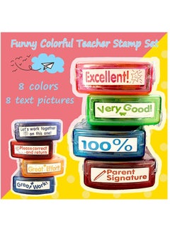Y&D Bertiveny Teacher Stamps for Grading Classroom, Parent Signature Self-Inking Stamp Set Homework Supplies with 8 pcs  - Image 2