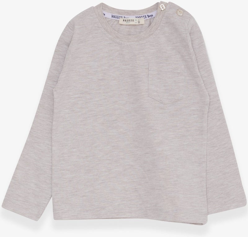 Breeze Baby Boy Long Sleeve T-Shirt With Pocket Beige Melange (9 Months-3 Years)  - Image 1