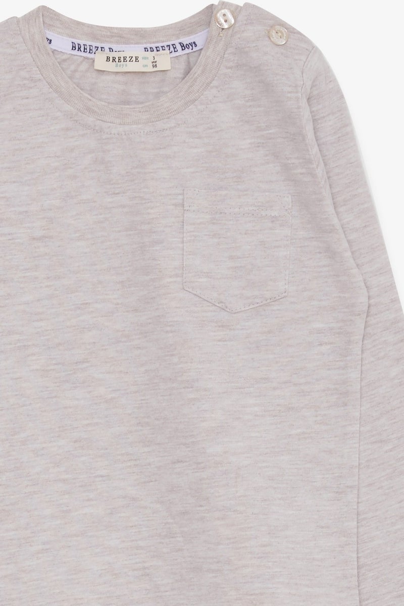 Breeze Baby Boy Long Sleeve T-Shirt With Pocket Beige Melange (9 Months-3 Years)  - Image 3