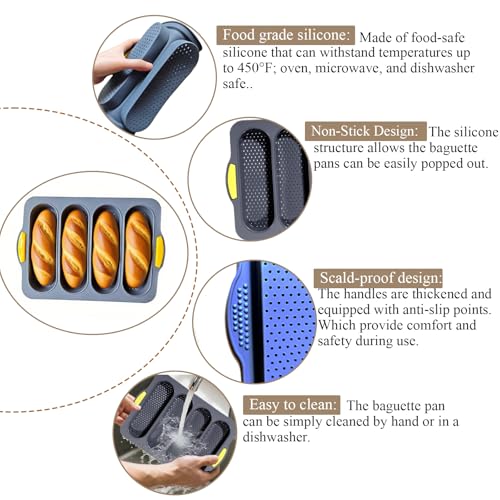 nuuubik 3 PCS Silicone Hamburger Bun Pan and Baguette Pan Set, Non-stick French Bread Baking Mold, 4 Wave French Bread Baking Tray,6 Cup Hamburger Bun Mold with Scraper for Homemade Bread Loaf Sandwich - Image 5