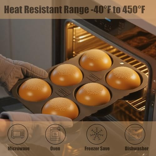 nuuubik 3 PCS Silicone Hamburger Bun Pan and Baguette Pan Set, Non-stick French Bread Baking Mold, 4 Wave French Bread Baking Tray,6 Cup Hamburger Bun Mold with Scraper for Homemade Bread Loaf Sandwich - Image 3