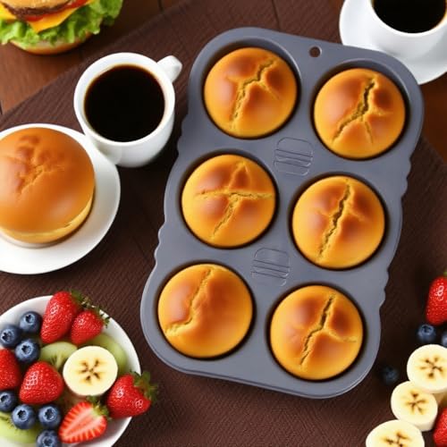 nuuubik 3 PCS Silicone Hamburger Bun Pan and Baguette Pan Set, Non-stick French Bread Baking Mold, 4 Wave French Bread Baking Tray,6 Cup Hamburger Bun Mold with Scraper for Homemade Bread Loaf Sandwich - Image 2